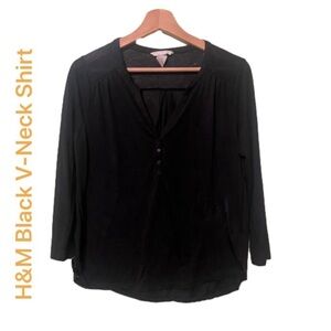H&M Black V-Neck Button Shirt